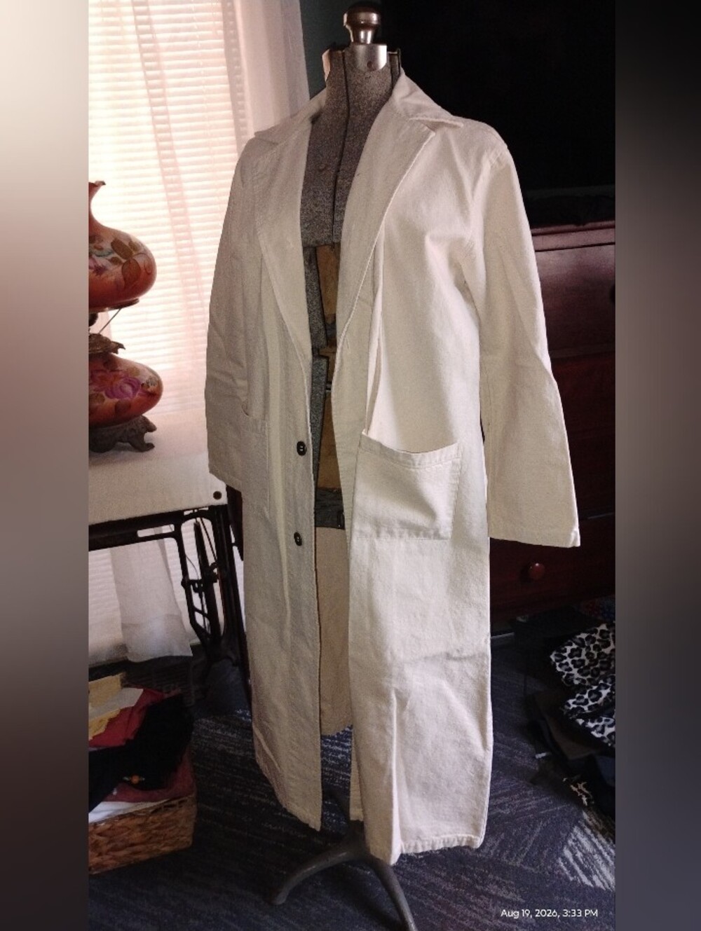 Men's Size 40 Cream Duster Heavy Cotton Canvas